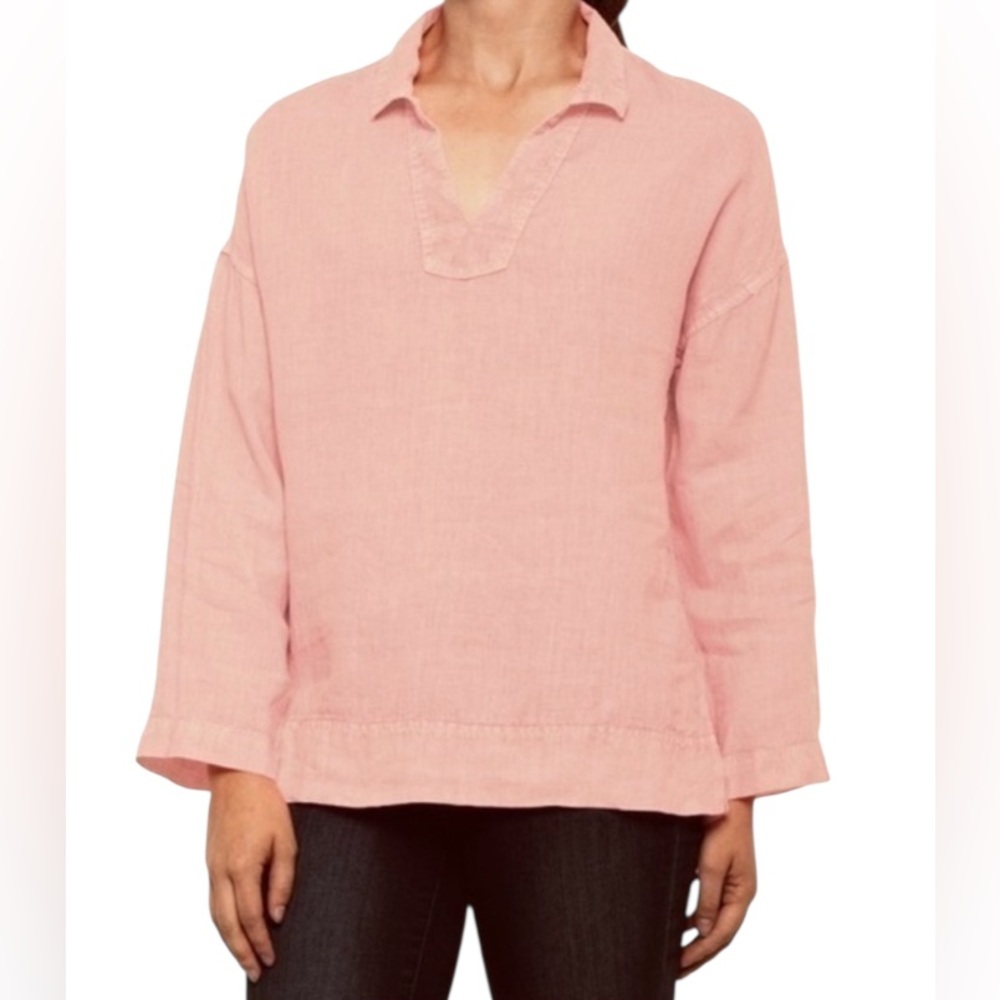 C&C California Peach Linen Split V-Neck long Sleeve lightweight Top sz2X